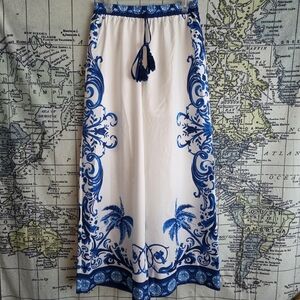 SHEIN Blue and White Wide Leg Pants